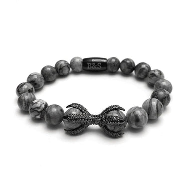 Man Bracelet - Men’s Beaded Bracelets - Black Viking & Grey Stones - Men’s Bracelet Bracelet XS (14-15cm) Brother & Sisters